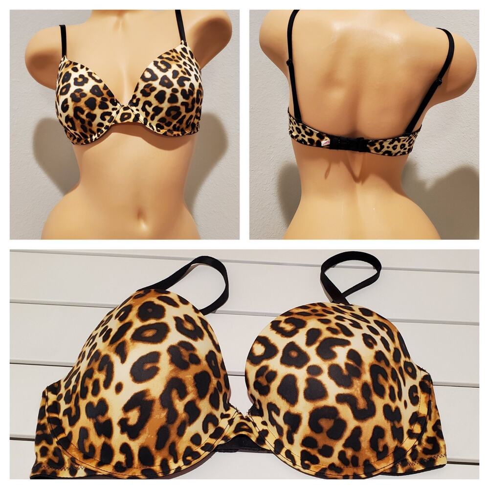 Victoria's Secret PINK Wear Everywhere Vintage T Shirt Bra Leopard Print 34C